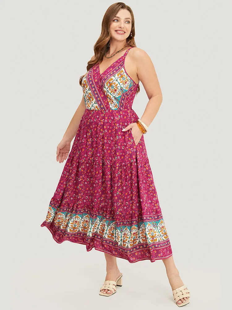 Bandana Print Wrap Pocket Ruffle Tiered Cami Maxi Dress sold by Bloomchic