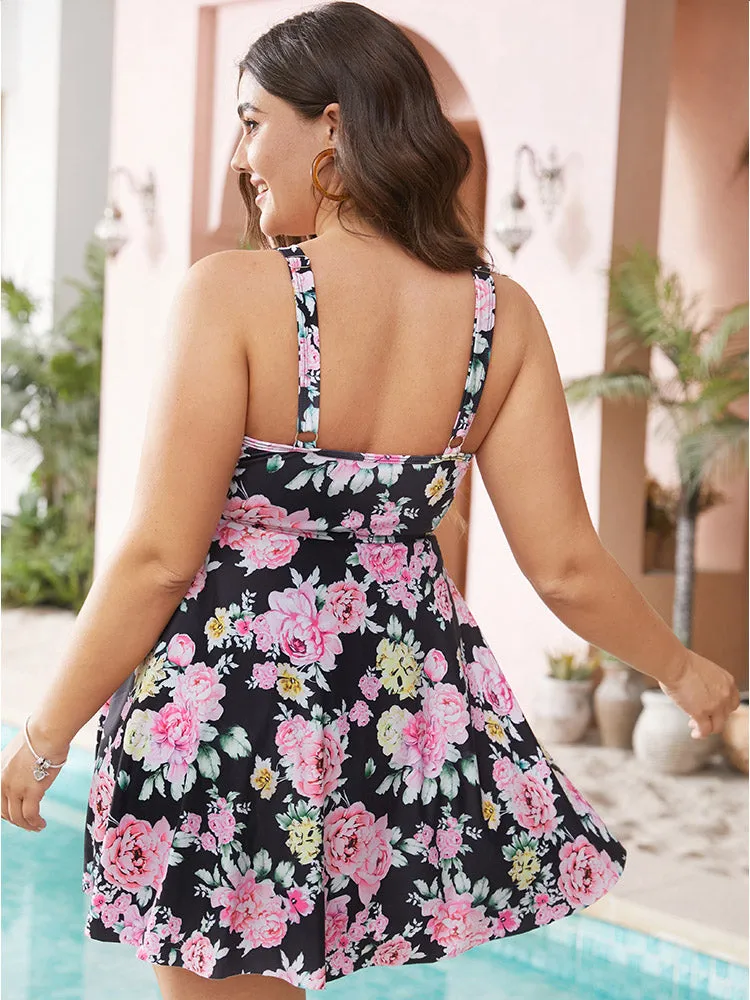 Floral Print Ruffle Hem Contrast Mesh Swim Dress sold by Bloomchic product image thumbnail 2