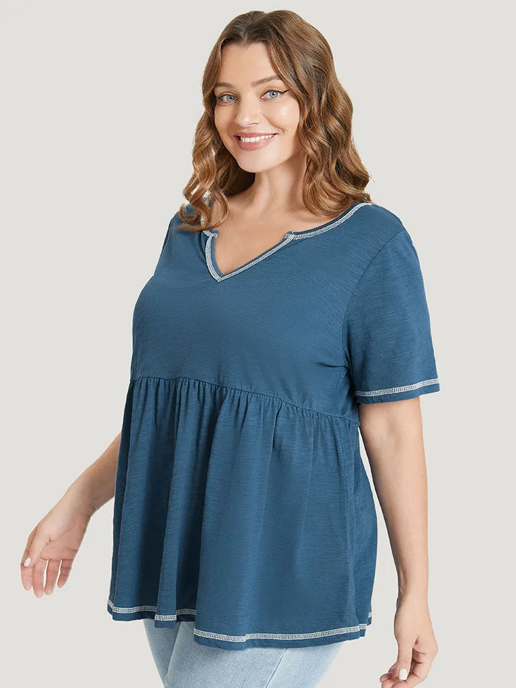 Plain Stitch Trim Notched Flutter Hem T-shirt sold by Bloomchic product image thumbnail 5
