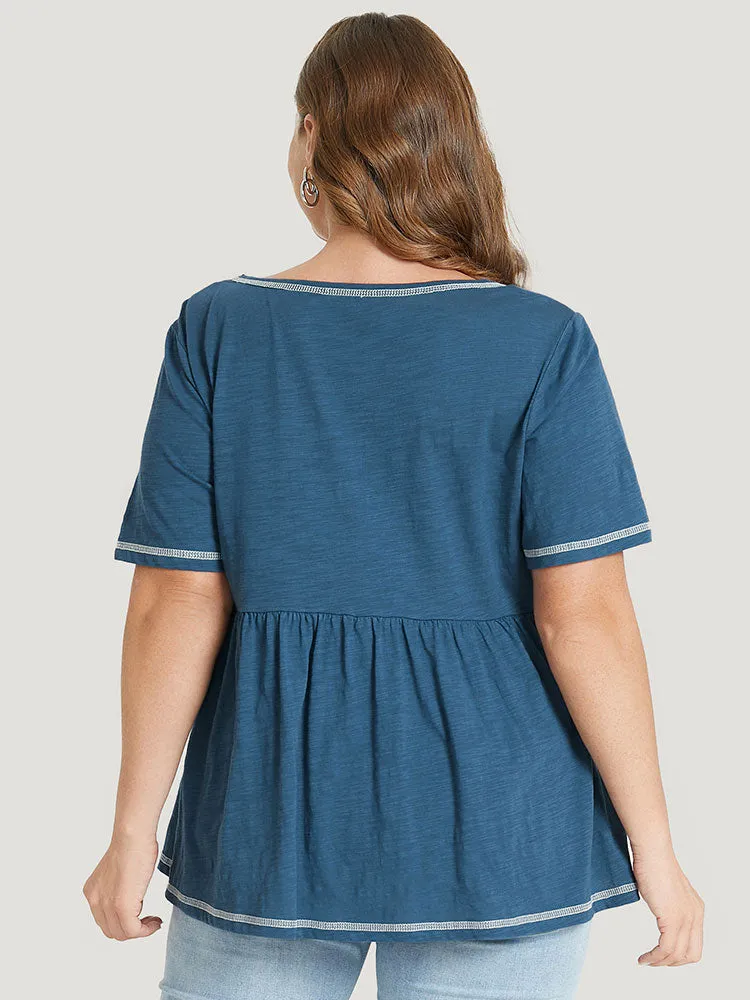 Plain Stitch Trim Notched Flutter Hem T-shirt sold by Bloomchic product image thumbnail 2