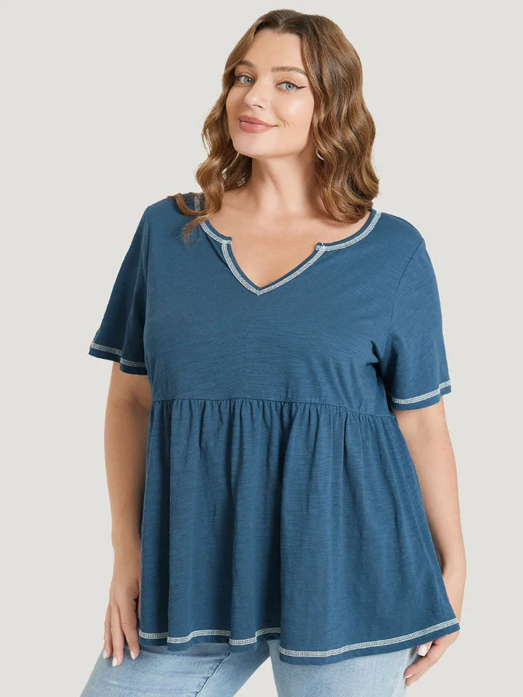 Plain Stitch Trim Notched Flutter Hem T-shirt sold by Bloomchic product image thumbnail 3