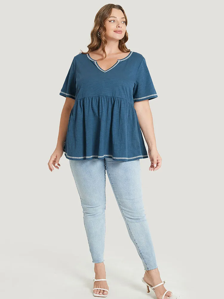 Plain Stitch Trim Notched Flutter Hem T-shirt sold by Bloomchic product image thumbnail 4