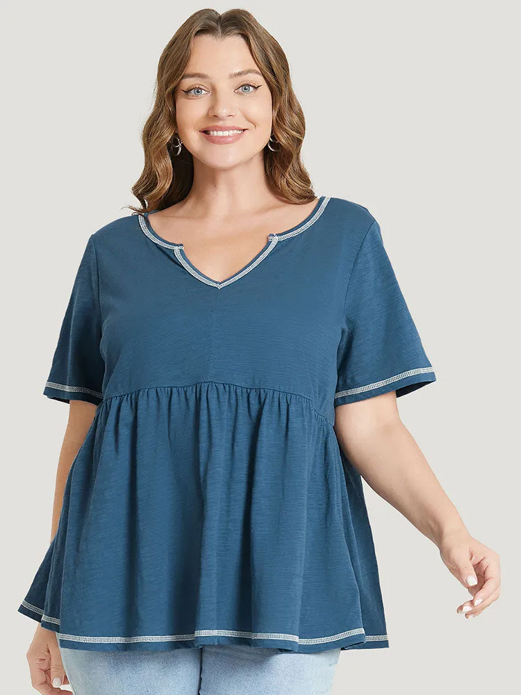 Plain Stitch Trim Notched Flutter Hem T-shirt sold by Bloomchic