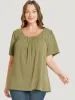 Solid Pleated Button Detail Blouse sold by Bloomchic
