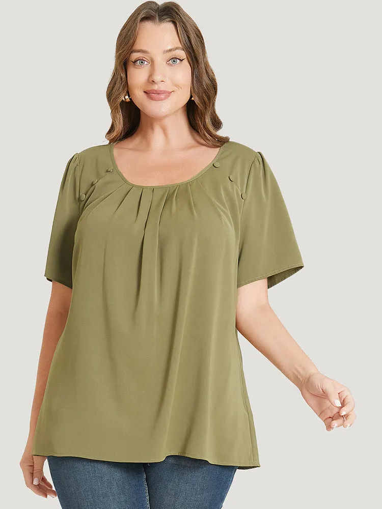 Solid Pleated Button Detail Blouse sold by Bloomchic product image thumbnail 2