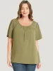 Solid Pleated Button Detail Blouse sold by Bloomchic