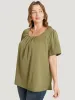 Solid Pleated Button Detail Blouse sold by Bloomchic