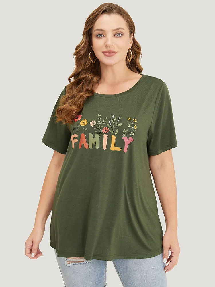 Floral And Letter Graphic Drop Shoulder Tee sold by Bloomchic product image thumbnail 2