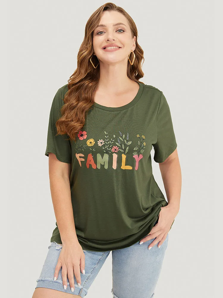 Floral And Letter Graphic Drop Shoulder Tee sold by Bloomchic product image thumbnail 4