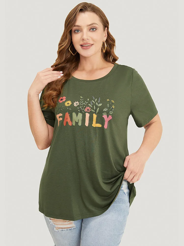 Floral And Letter Graphic Drop Shoulder Tee sold by Bloomchic