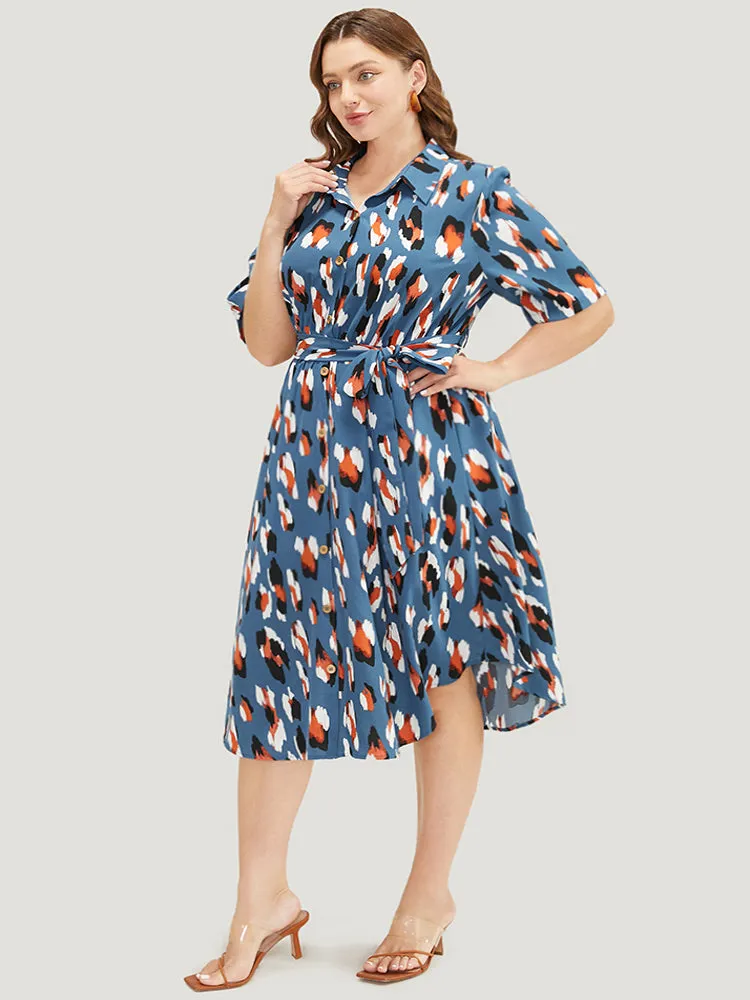 Allover Print Button Detail Pocket Belted Arc Hem Dress sold by Bloomchic product image thumbnail 4