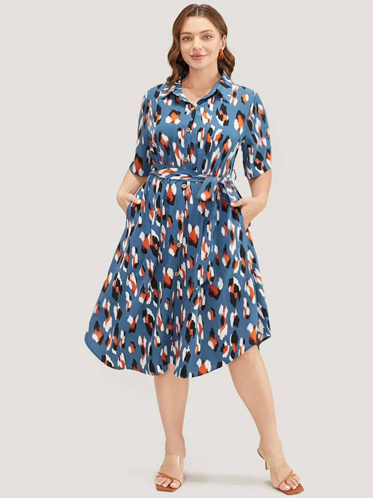 Allover Print Button Detail Pocket Belted Arc Hem Dress sold by Bloomchic product image thumbnail 3