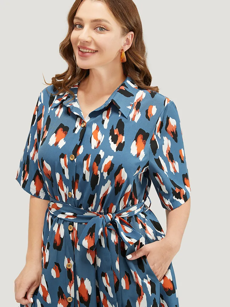 Allover Print Button Detail Pocket Belted Arc Hem Dress sold by Bloomchic product image thumbnail 5