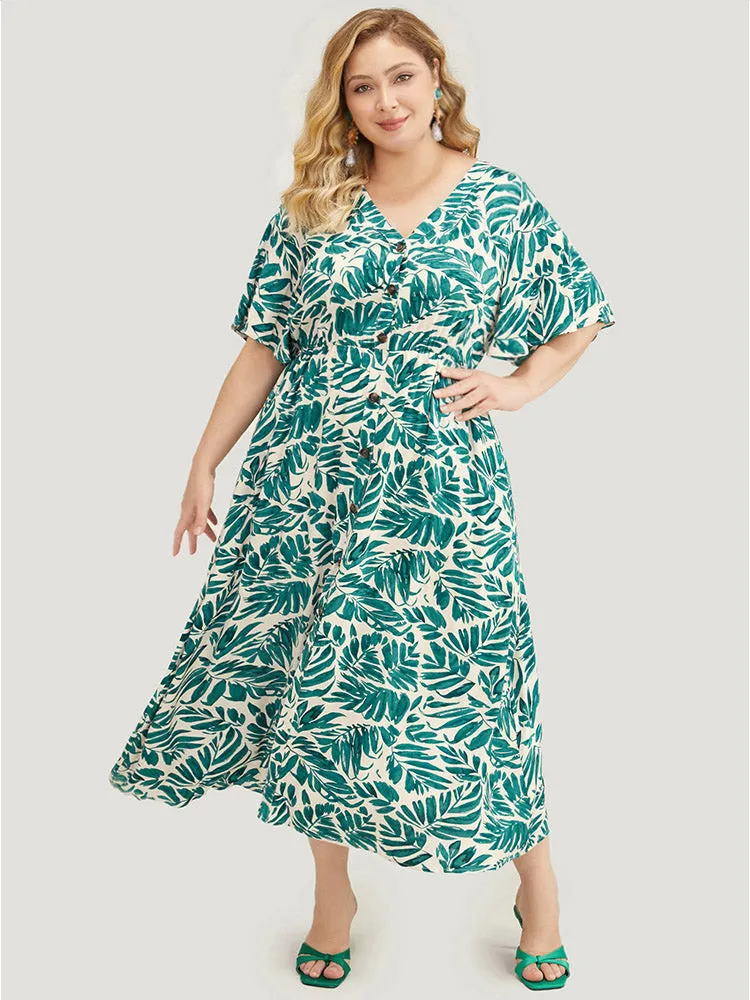 Plant Print Flutter Sleeve Button Detail Pocket Dress sold by Bloomchic product image thumbnail 3