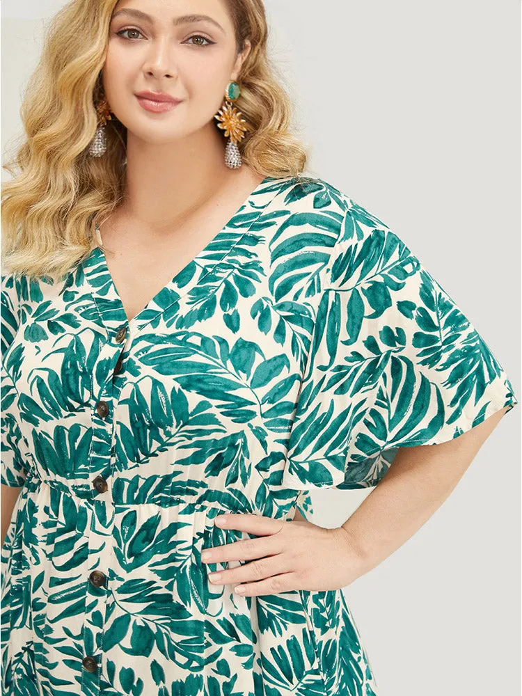 Plant Print Flutter Sleeve Button Detail Pocket Dress sold by Bloomchic product image thumbnail 5