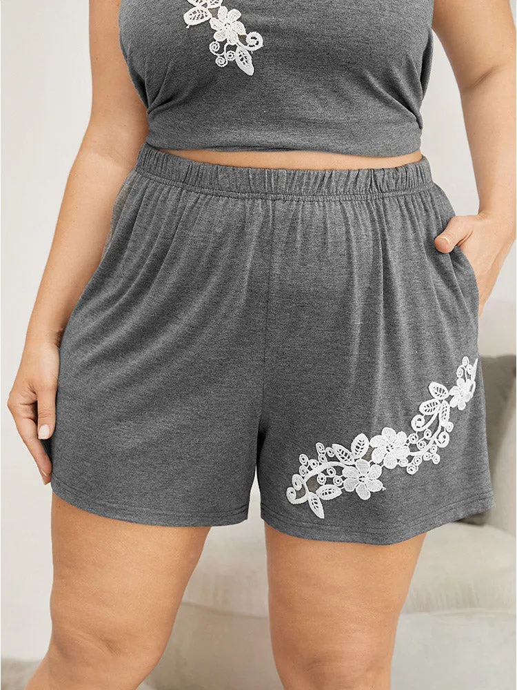 Solid Guipure Lace Pocket Sleep Shorts sold by Bloomchic