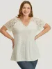 Plain Lace Raglan Sleeve Broderie Anglaise Scalloped Trim T-shirt sold by Bloomchic