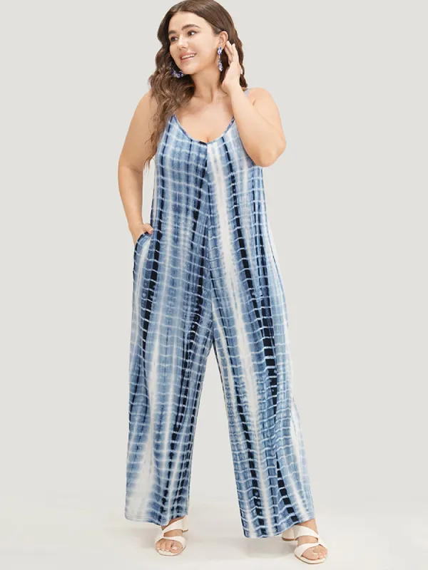 Tie Dye Adjustable Straps Pocket Cami Jumpsuit sold by Bloomchic
