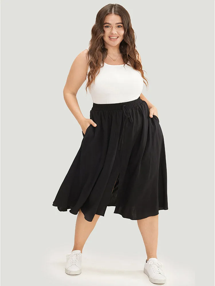 Solid Pocket Knot Elastic Waist Split Hem Skirt sold by Bloomchic product image thumbnail 3
