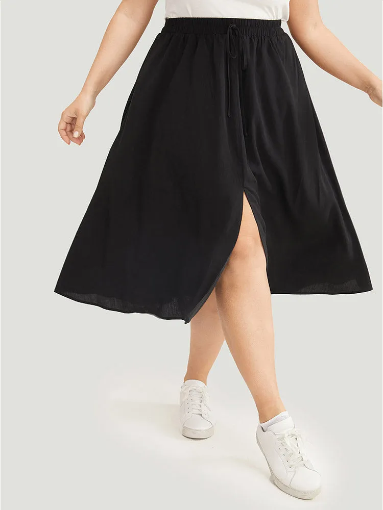 Solid Pocket Knot Elastic Waist Split Hem Skirt sold by Bloomchic product image thumbnail 4