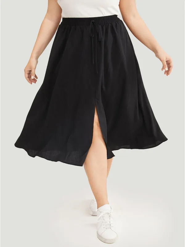 Solid Pocket Knot Elastic Waist Split Hem Skirt sold by Bloomchic