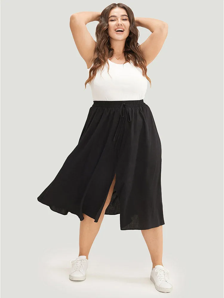 Solid Pocket Knot Elastic Waist Split Hem Skirt sold by Bloomchic product image thumbnail 2