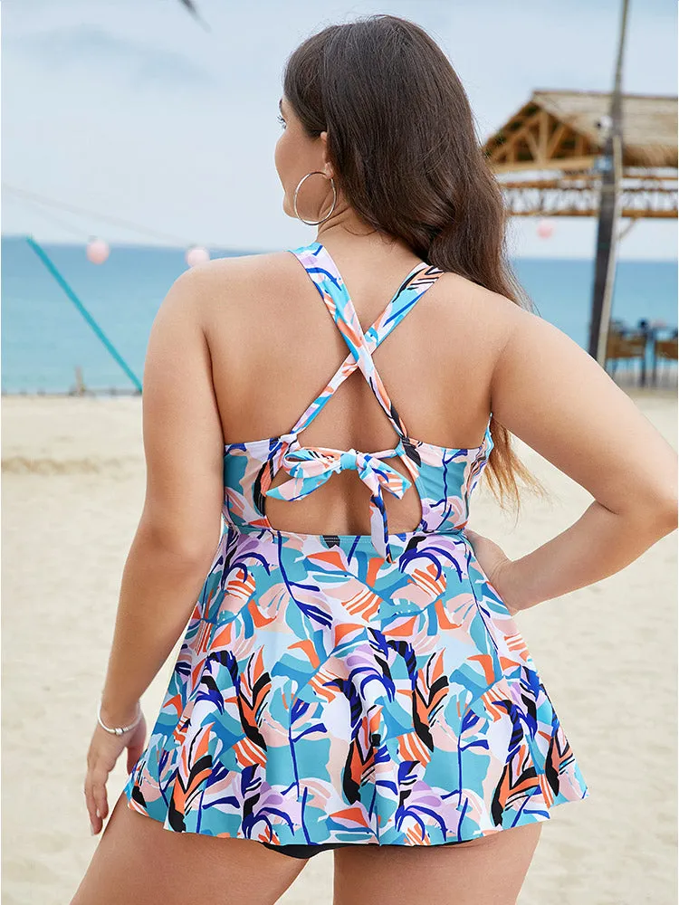 Graphic Print Halter Knot Back Ruffle Hem Tankini Top sold by Bloomchic product image thumbnail 2