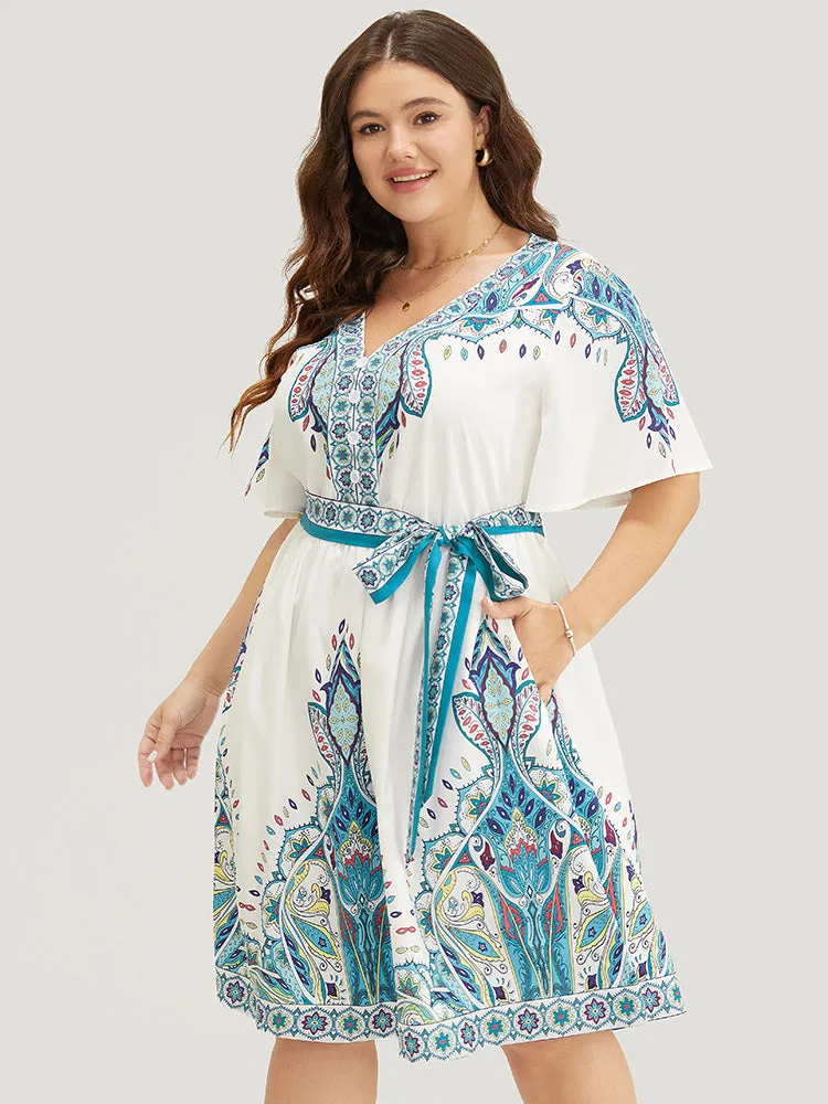 Bandana Button Detail Pocket Belt Knee Dress sold by Bloomchic product image thumbnail 3