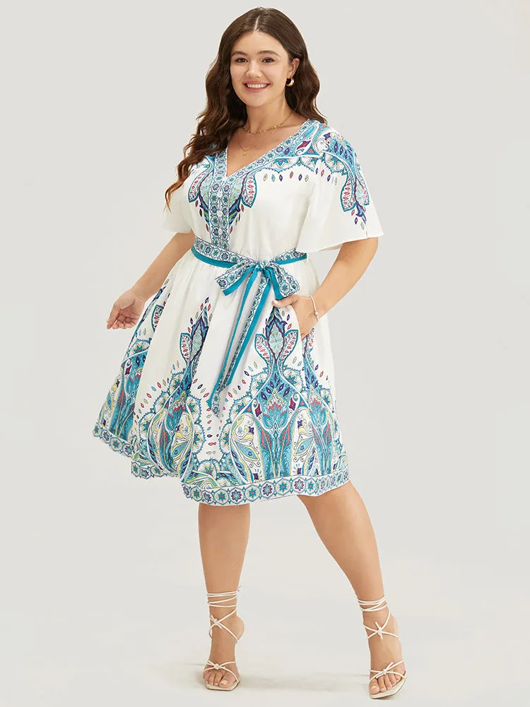 Bandana Button Detail Pocket Belt Knee Dress sold by Bloomchic product image thumbnail 2