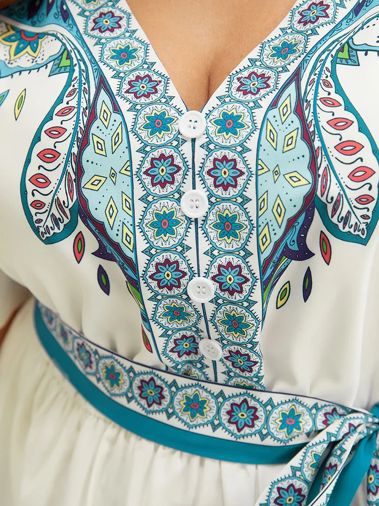 Bandana Button Detail Pocket Belt Knee Dress sold by Bloomchic product image thumbnail 5