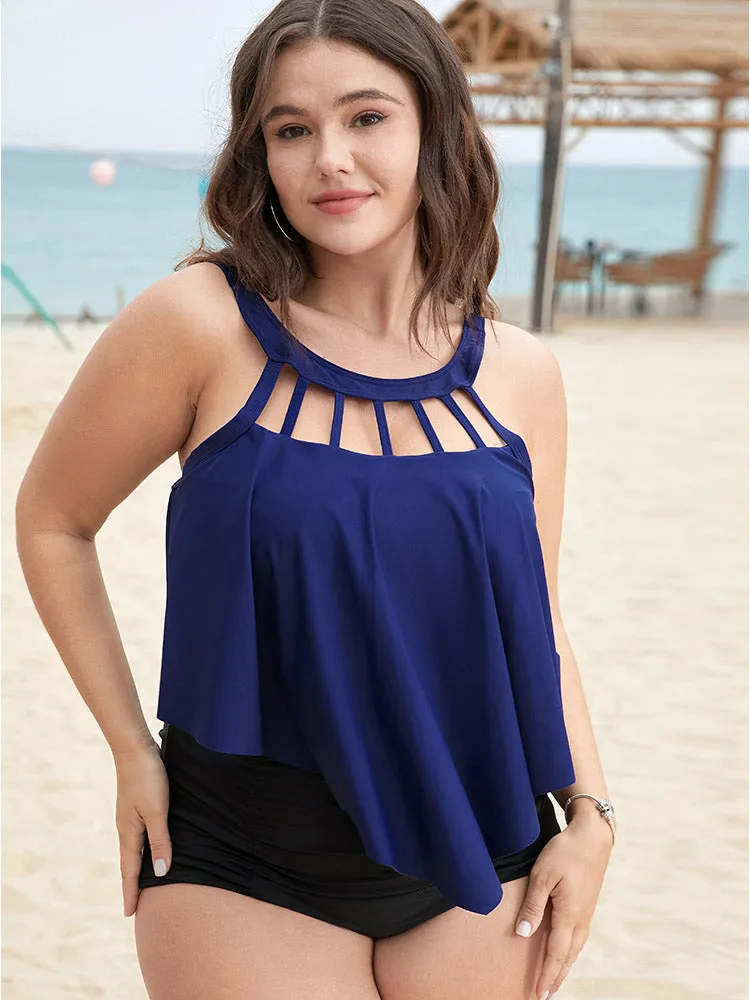 Cut Out Halter Neck Asymmetrical Ruffle Hem Tankini Top sold by Bloomchic product image thumbnail 5
