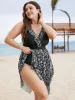 Ruffle Trim Hanky Hem Floral Contrast Swim Dress sold by Bloomchic