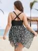 Ruffle Trim Hanky Hem Floral Contrast Swim Dress sold by Bloomchic