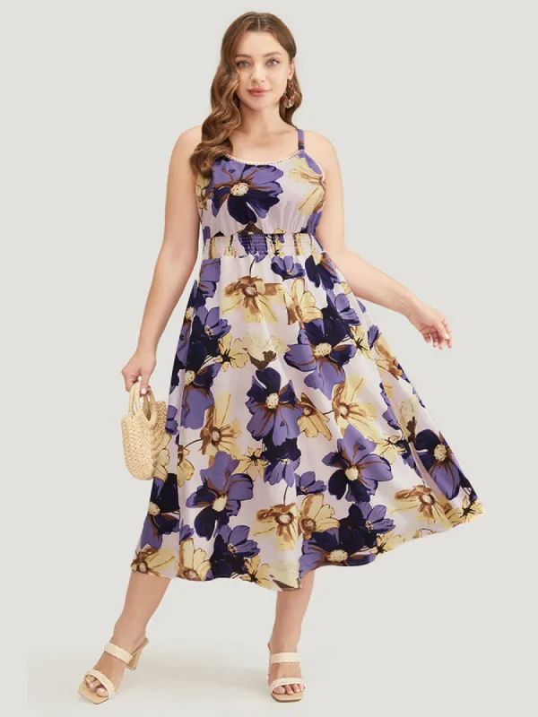 Floral Ruffle Hem Pocket Shirred Cami Dress sold by Bloomchic