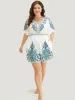 Bandana Print Ruffle Sleeve Pocket Button Detail Romper sold by Bloomchic