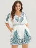 Bandana Print Ruffle Sleeve Pocket Button Detail Romper sold by Bloomchic
