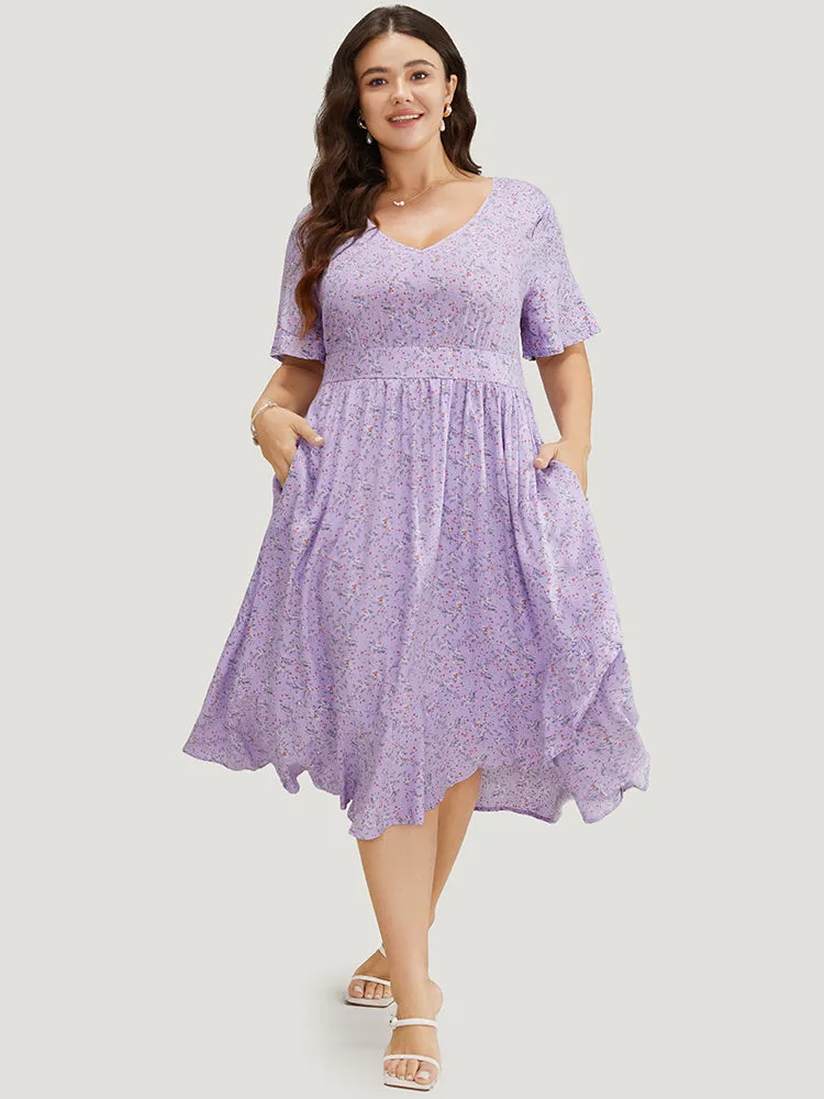 Ditsy Floral Pocket Shirred Back Ruffle Trim Dress sold by Bloomchic product image thumbnail 2