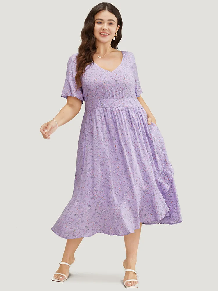 Ditsy Floral Pocket Shirred Back Ruffle Trim Dress sold by Bloomchic product image thumbnail 3