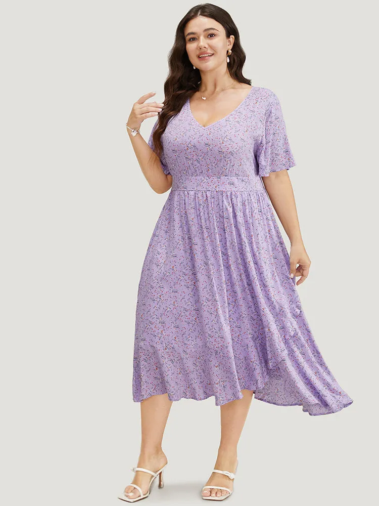 Ditsy Floral Pocket Shirred Back Ruffle Trim Dress sold by Bloomchic product image thumbnail 4