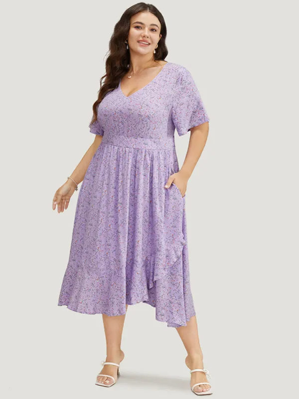 Ditsy Floral Pocket Shirred Back Ruffle Trim Dress sold by Bloomchic