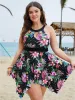 Floral Hanky Hem Cut Out Halter Sculpt Waist Swim Dress sold by Bloomchic