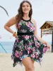 Floral Hanky Hem Cut Out Halter Sculpt Waist Swim Dress sold by Bloomchic