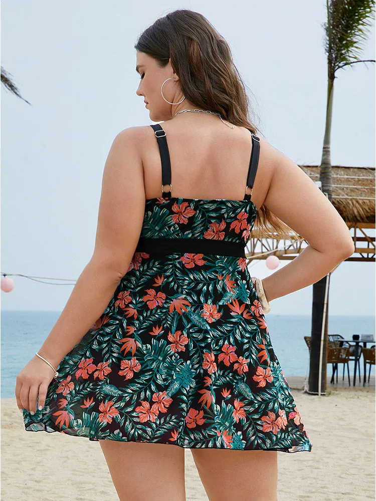 Floral Keyhole Neck Mesh Ruffle Hem Swim Dress sold by Bloomchic product image thumbnail 2