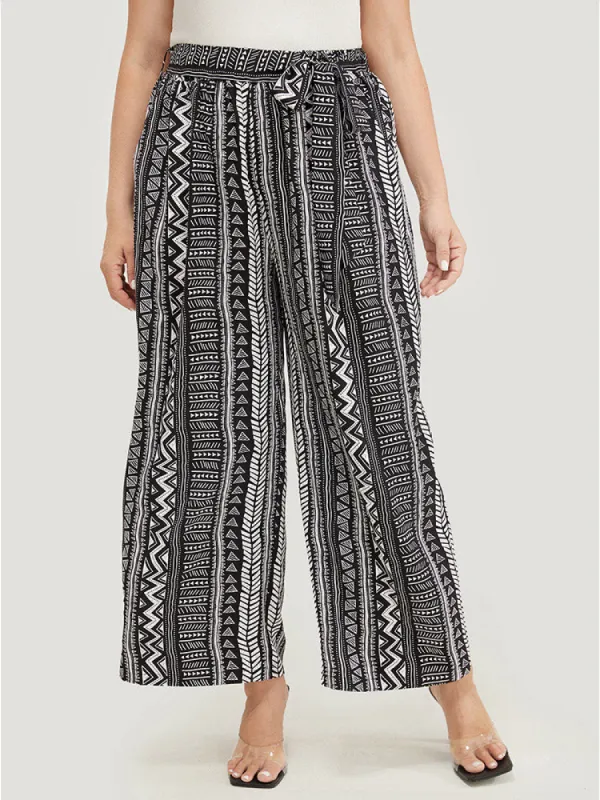 Geometric & Striped Print Belt Pocket Pants sold by Bloomchic