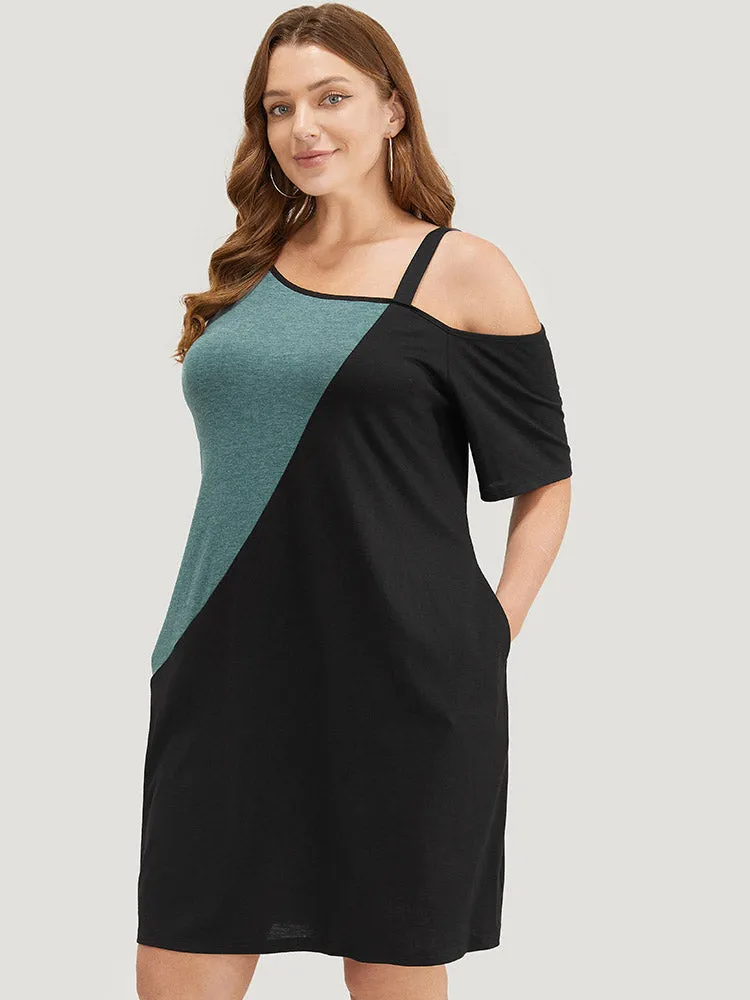 Colorblock Contrast Pocket One Shoulder Short Dress sold by Bloomchic product image thumbnail 4