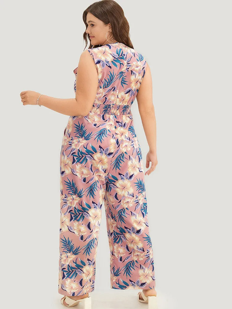 Tropical Print Pocket Shirred Tank Jumpsuit sold by Bloomchic product image thumbnail 3