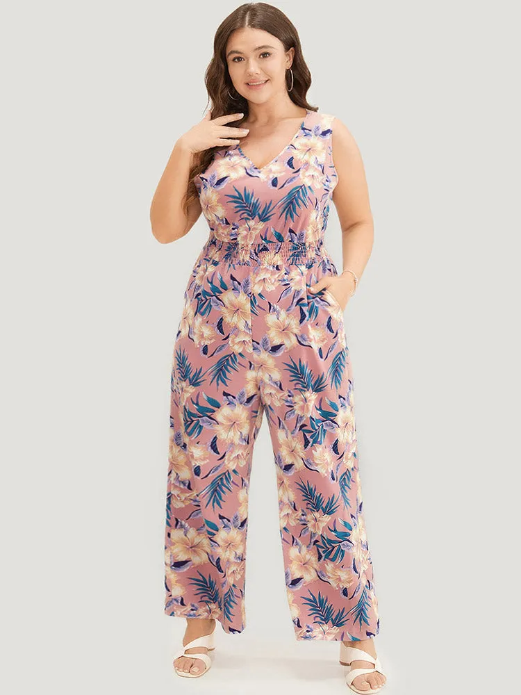 Tropical Print Pocket Shirred Tank Jumpsuit sold by Bloomchic product image thumbnail 4
