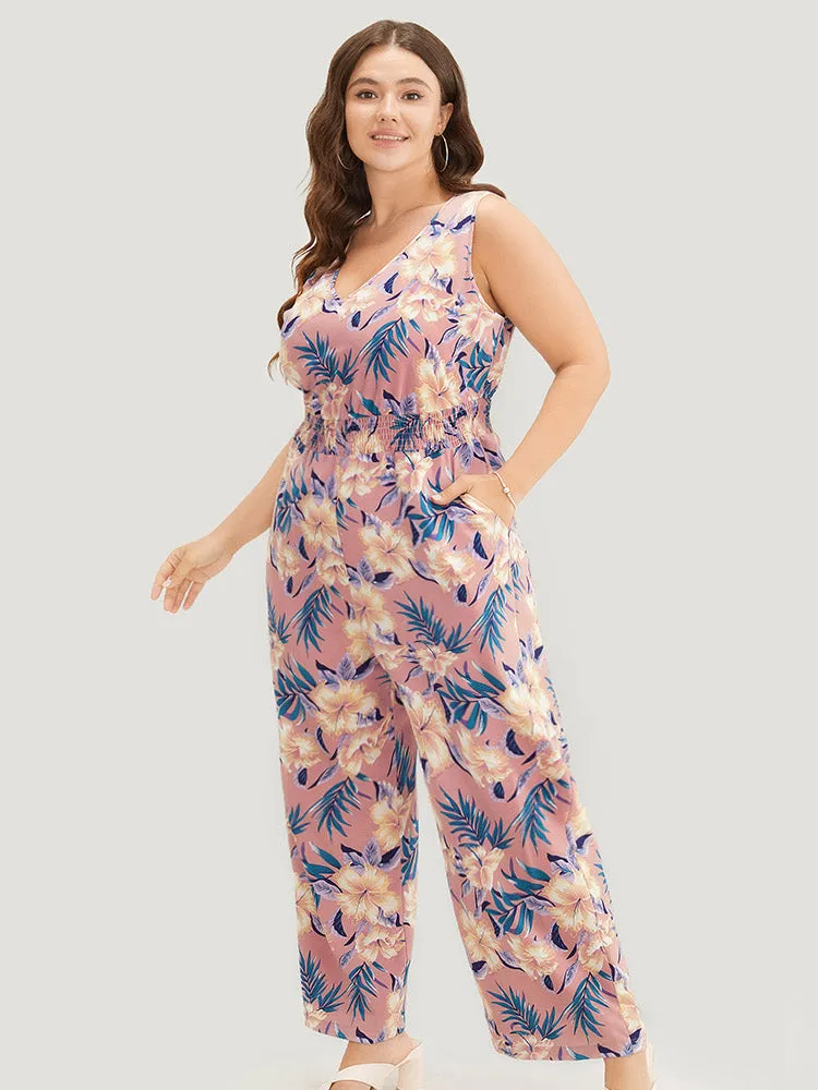 Tropical Print Pocket Shirred Tank Jumpsuit sold by Bloomchic product image thumbnail 2