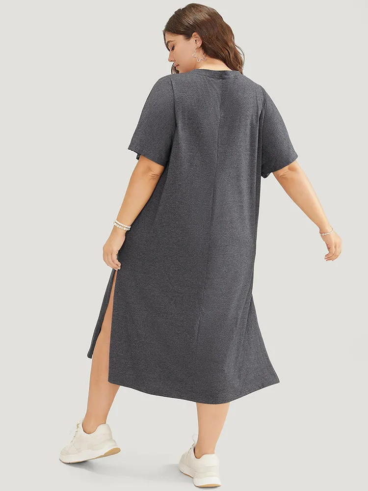 Cat Print Split Hem Pocket Dolman Sleeve Tee Dress sold by Bloomchic product image thumbnail 2