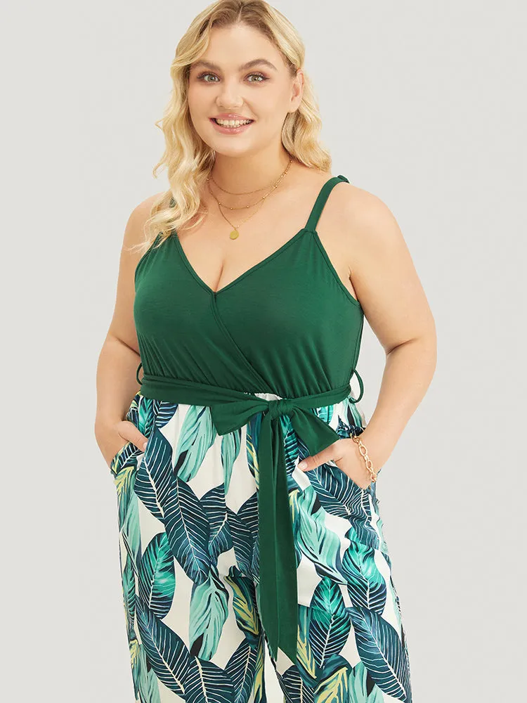 Tropical Patchwork Surplice Neck Pocket Belt Cami Jumpsuit sold by Bloomchic product image thumbnail 5